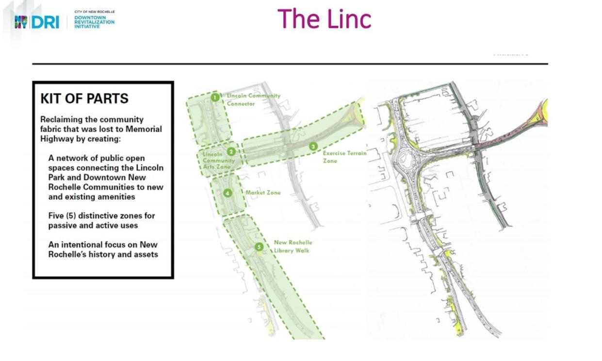 The Linc would  replace portion of Memorial Highway with a five-zone, walkable path connecting Lincoln Avenue to the library.