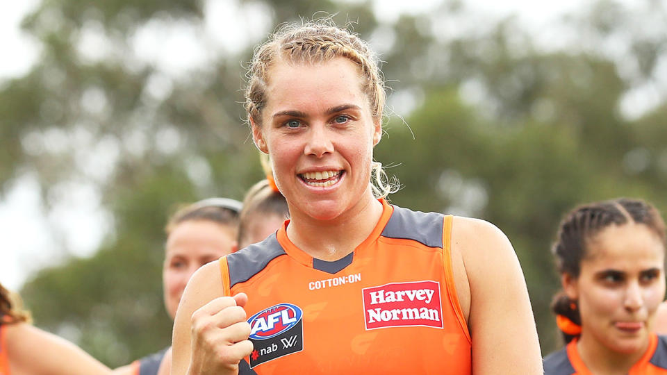 Jacinda Barclay is seen here during her AFLW playing days for GWS.