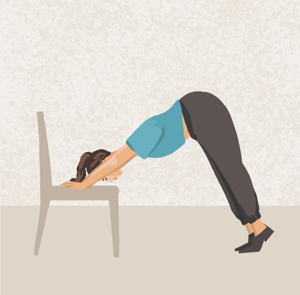 illustration of person doing downward dog on a chair