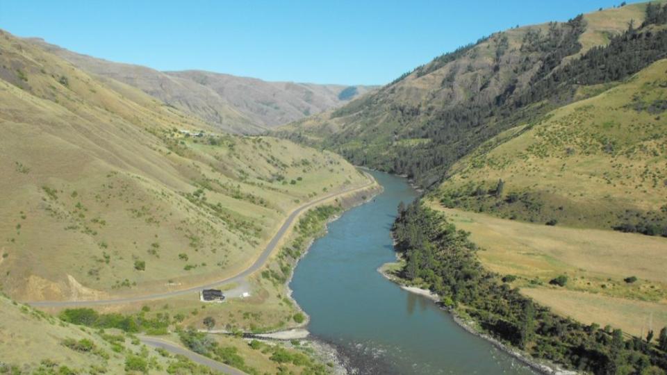 A picture of the landscape around Cooper's Ferry, an archaeological site in Idaho.