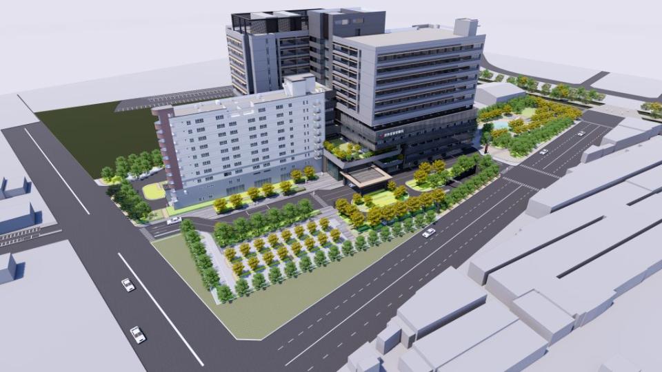 屏基新院區建築示意圖，打造國際級智慧醫療醫院。（記者毛莉翻攝）