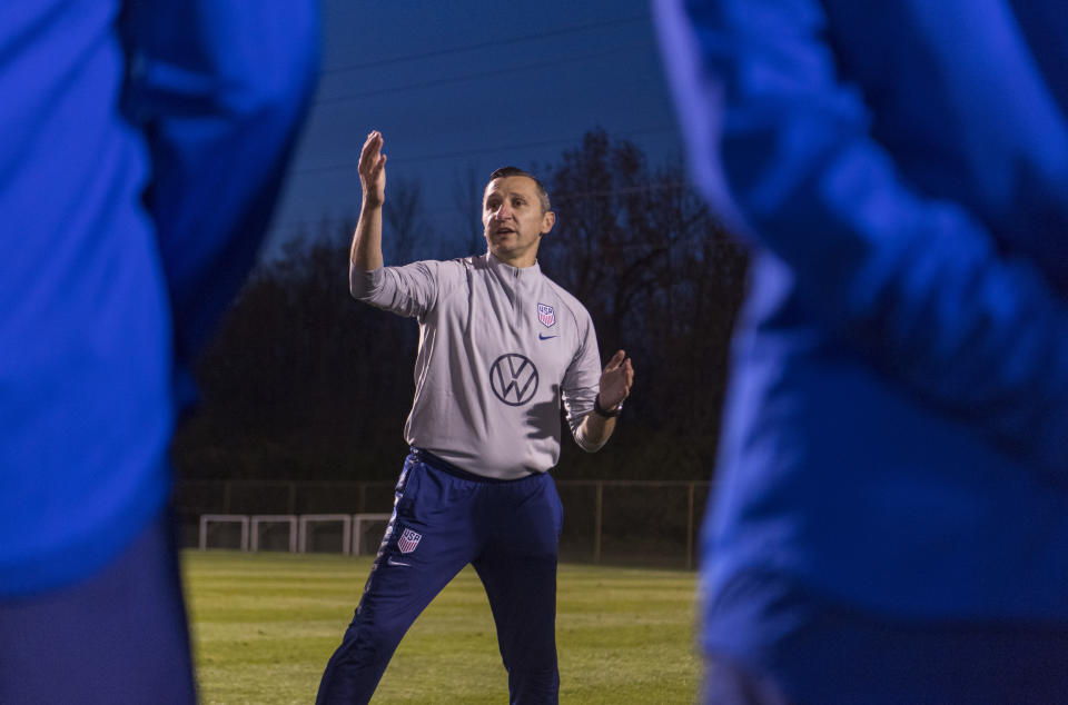 Vlatko Andonovski at USWNT training ahead of his first game as head coach. (Brad Smith/ISI Photos/Getty Images).