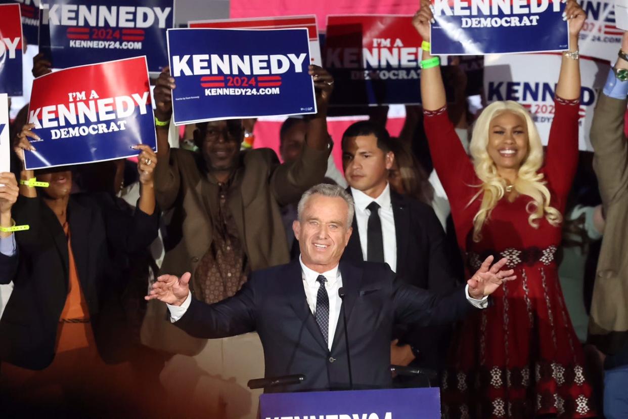 Robert F. Kennedy Jr. announces his candidacy for President of the United States in a speech at Boston Park Plaza.