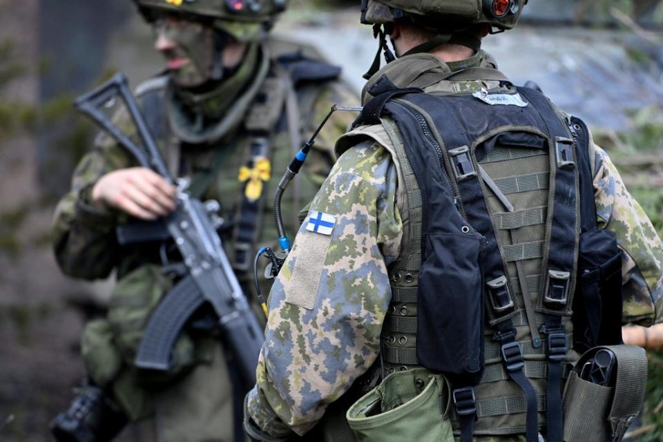 Finnish soldiers take part in a military exercise at the Niinisalo garrison in Kankaanp in May 2022  (AP)