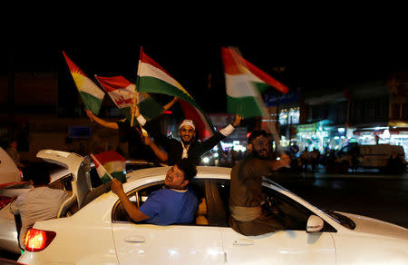 Kurds celebrate to show their support for the independence referendum in Erbil, Iraq September 25, 2017. REUTERS/Ahmed Jadallah