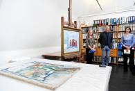 Conservators Madeleine Bisschoff and Meta Chavannes and senior scientist Klaas Jan van den Berg outline a study on a collection of Marc Chagall's artwork in the conservation atelier of the Stedelijk Museum in Amsterdam