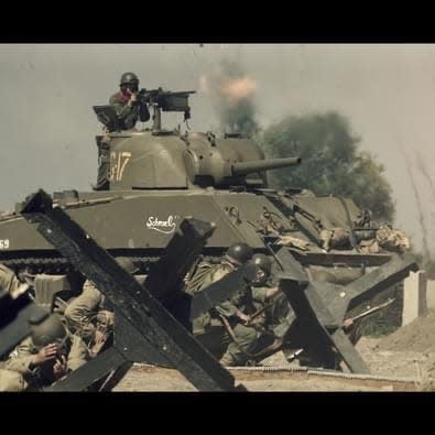 A tank is shown doing live fire in a still from "Quarter Given," a World War II drama set in Italy. The movie was filmed in Portage County.