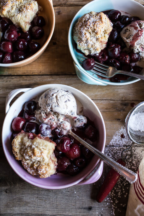 Cherry Cobbler with Honey Butter and Vanilla Bean Biscuits