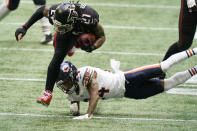 Atlanta Falcons running back Todd Gurley (21) runs against the Chicago Bears during the second half of an NFL football game, Sunday, Sept. 27, 2020, in Atlanta. (AP Photo/Brynn Anderson)