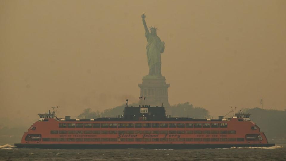 <div class="inline-image__caption"><p>The Downtown Manhattan skyline stands shrouded in a reddish haze as a result of Canadian wildfires on June 06, 2023 in New York City. Over 100 wildfires are burning in the Canadian province of Nova Scotia and Quebec resulting in air quality health alerts for the Adirondacks, Eastern Lake Ontario, Central New York and Western New York.</p></div> <div class="inline-image__credit">Lokman Vural Elibol / Getty</div>