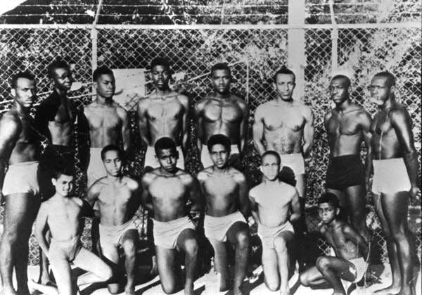 The first swim team included (standing, L-R) Roy Beard, Eddie Graham, Edward Holifield, Bishop Holifield, Charles Rambo, Manuel Rivas, Ulysees Pittman; and James Barnes. Kneeling are Ricky Eubanks, Eugene Cromer, Ellis Carr, Hansel Tookes, M. Raines, and Raymond Williams.

Robinson Trueblood Swimming Pool on Dade Street was built by the city in response to wade-ins by blacks at all white pools. It was the only pool where blacks could swim and train as lifeguards.