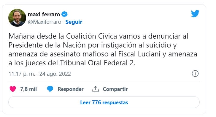 La Coalición Cívica denunciará al Presidente por 