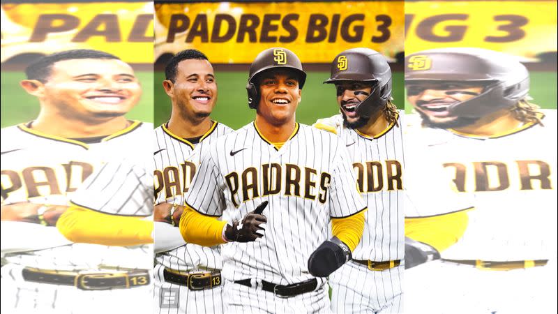 教士打線組成三巨頭，馬查多（Manny Machado）、索托（Juan Soto）和小塔提斯（Fernando Tatis Jr.）。（圖／翻攝自教士推特）