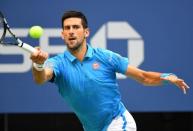 Sept 11, 2016; New York, NY, USA; Novak Djokovic of Serbia hits to Stan Wawrinka of Switzerland in the men's singles final on day fourteen of the 2016 U.S. Open tennis tournament at USTA Billie Jean King National Tennis Center. Mandatory Credit: Robert Deutsch-USA TODAY Sports