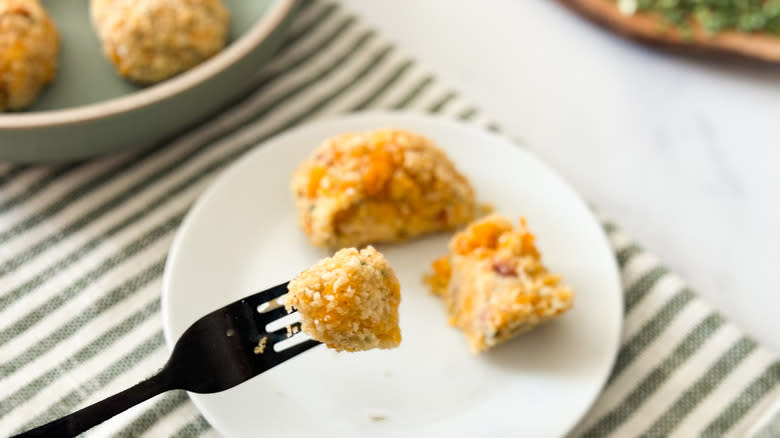 mashed potato ball on fork