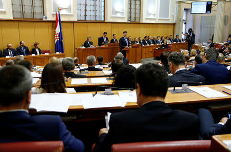 Croatia's Prime Minister-designate Andrej Plenkovic speaks in the parliament before the government is approved in Zagreb, Croatia, October 19, 2016. REUTERS/Antonio Bronic