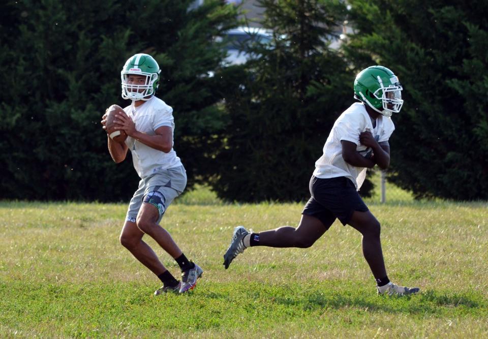 South Hagerstown quarterback Lance Ford drops back to pass during the first day of practice.