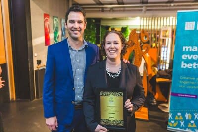 Accepting an award for Volpara’s work as a B Corporation are Volpara Chief Financial Officer, Craig Hadfield and Chief People Officer, Kathryn Greene.