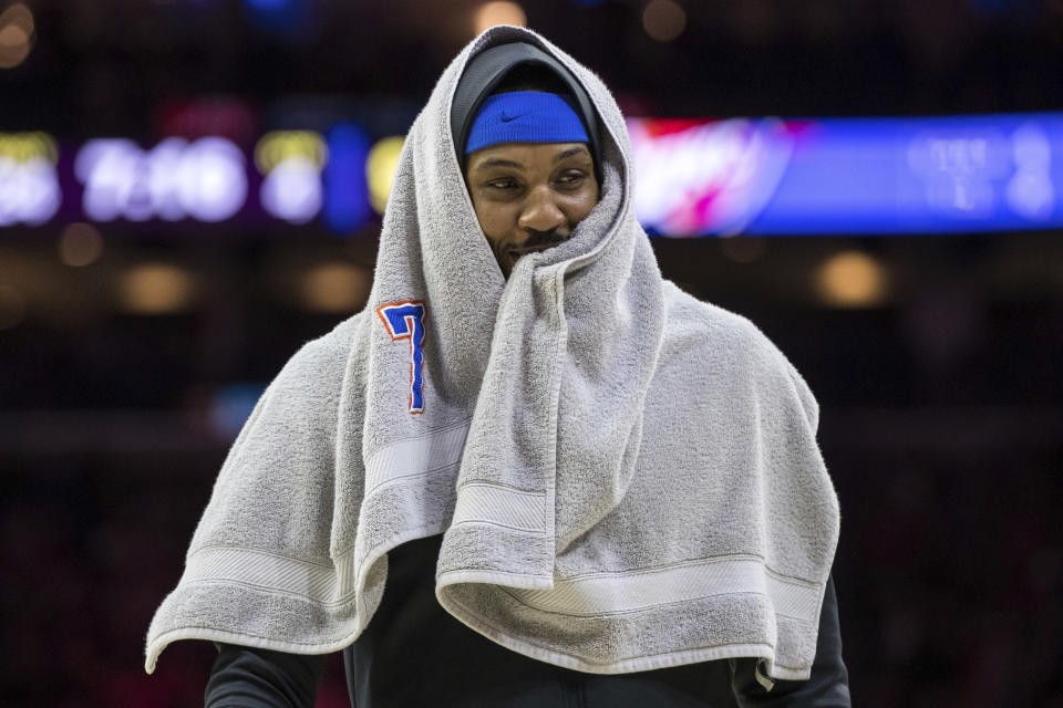 Oklahoma City Thunder’s Carmelo Anthony. (AP Photo/Chris Szagola)