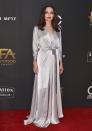 <p>The actress wore a silvery grey wrap dress by Jenny Packham, and a Tiffany &Co necklace, at the 2017 Hollywood Film Awards. </p>