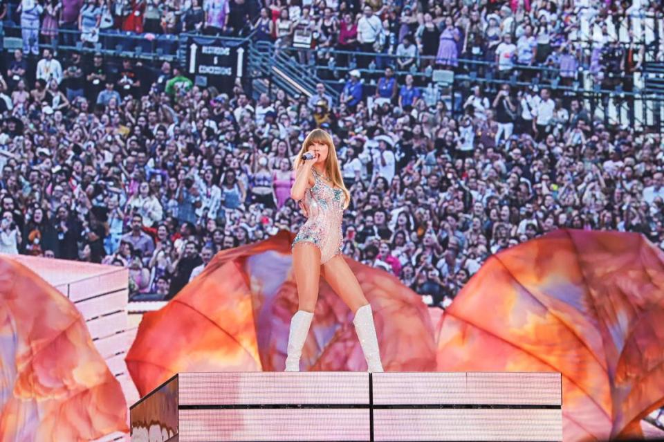 Taylor Swift takes the stage at Seattle’s Lumen Field for night one of the Eras Tour concerts, July 22, 2023.