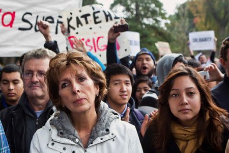 UC Davis Chancellor Linda Katehi waits to speak to students at an Occupy UCD rally on campus in Davis, Califonia November 21, 2011. REUTERS/Max Whittaker