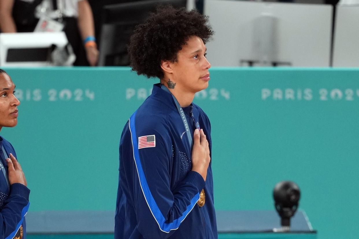 Brittney Griner shed tears on the medals podium as the national anthem played.