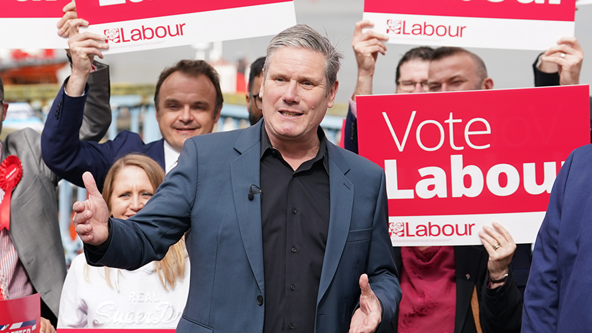 Keir Starmer joins party members in Chatham, Kent, where Labour has taken overall control of Medway Council for the first time since 1998 (PA)