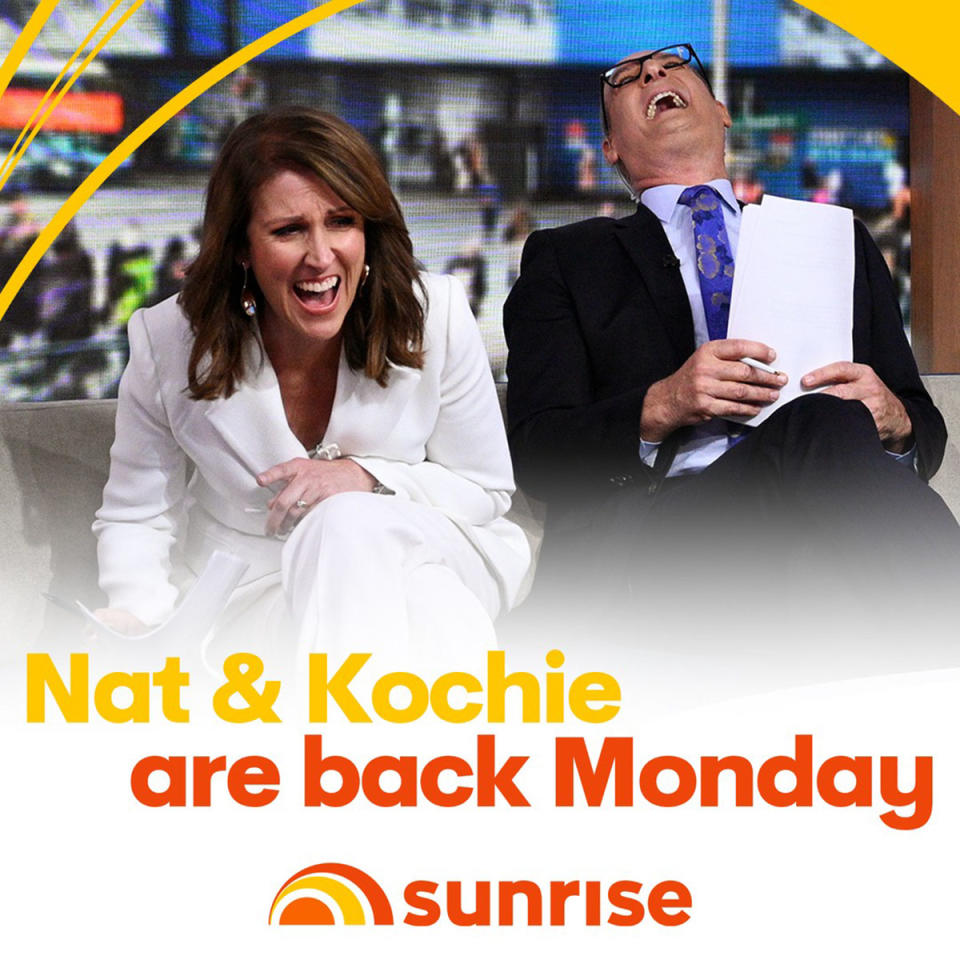 Natalie Barr and David 'Kochie' Koch on the Sunrise set