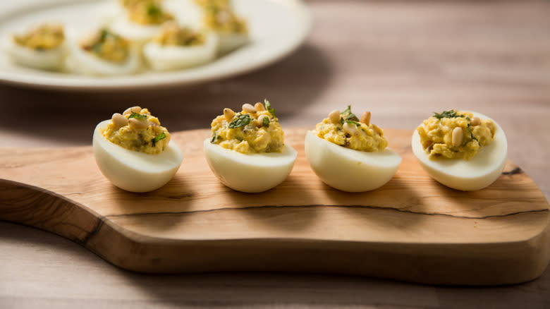 4 deviled eggs on board