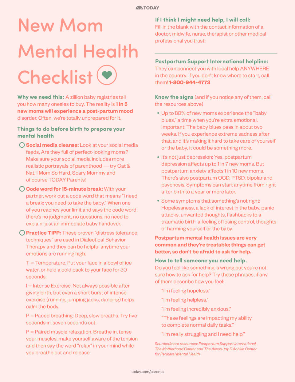 Graphic of New Mom Mental Health Checklist (TODAY)