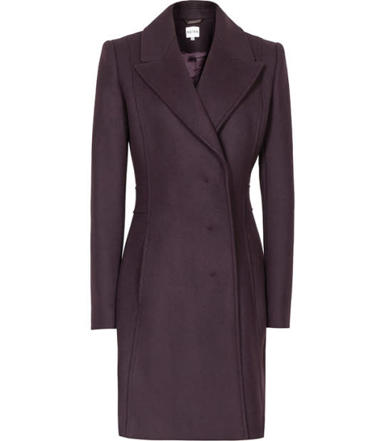 Reiss Sesto Long Tailored Coat in Berry, $360, Reiss.