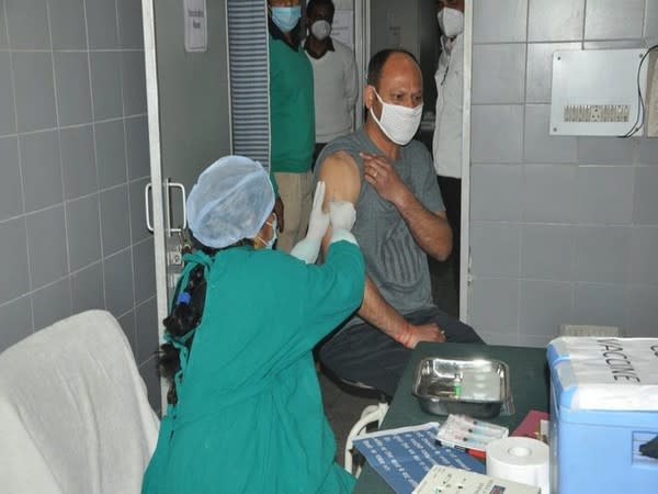 An ITBP personnel taking COVID-19 vaccine shot in Panchkula