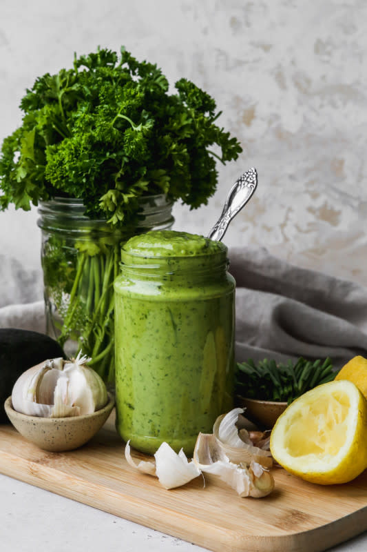 <p>Walder Wellness</p><p>This avocado green goddess dressing is filled with nourishing, healthy fats and fresh herbs. It adds a creamy texture and refreshing flavor to so many different dishes!</p><p><strong>Get the recipe: <a href="https://www.walderwellness.com/avocado-green-goddess-dressing-vegan/" rel="nofollow noopener" target="_blank" data-ylk="slk:Avocado Green Goddess Dressing;elm:context_link;itc:0;sec:content-canvas" class="link ">Avocado Green Goddess Dressing</a></strong></p>