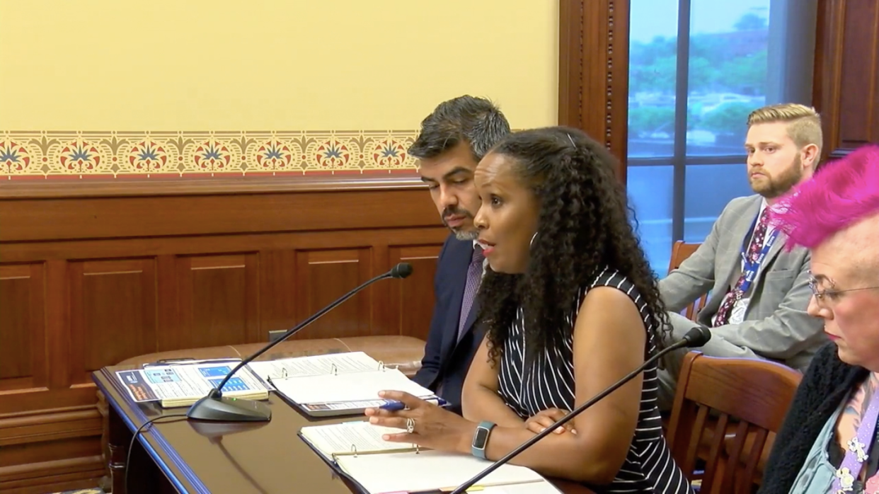 Illinois Department of Financial and Professional Regulation acting director Camile Lindsay answers questions from lawmakers during a House Health Care Licenses Committee subject matter hearing at the Illinois State Capitol on Wednesday, May 8, 2024.