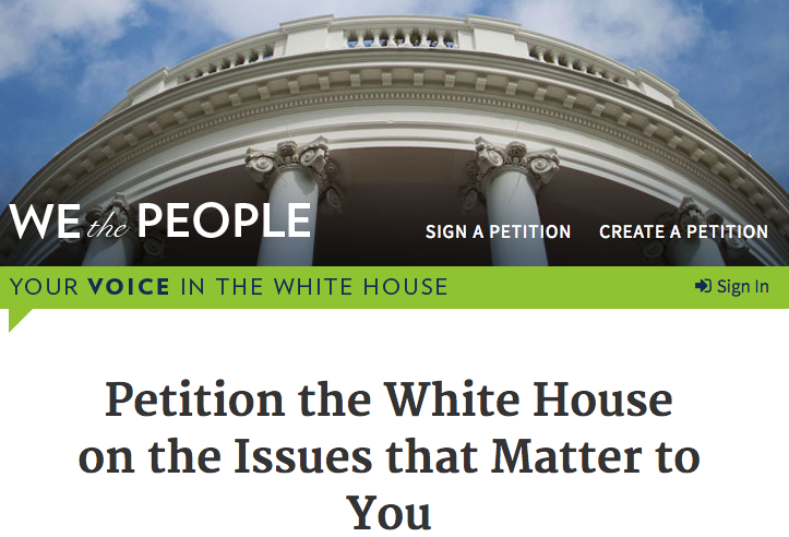 The White House petition page. (Screenshot: whitehouse.gov)