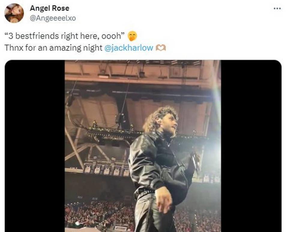 A screen grab from the social media platform X, shows Louisville native rapper Jack Harlow performing at Lexington’s Rupp Arena.