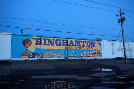 A "Welcome to Binghamton" sign is seen in Binghamton, New York, U.S., April 7, 2018. REUTERS/Andrew Kelly