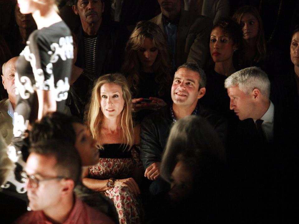 Sarah Jessica Parker, Andy Cohen and Anderson Cooper attend the Mercedes-Benz Fashion Week Spring 2011 Official Coverage at Lincoln Center on September 12, 2010 in New York City