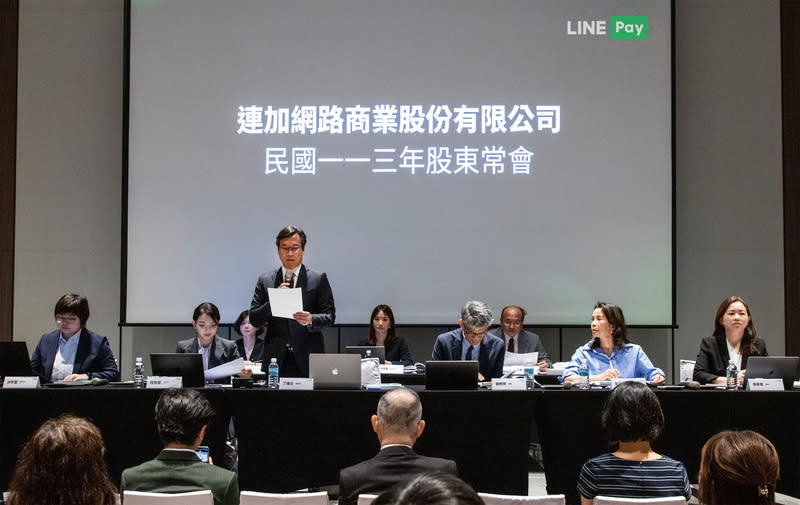 LINE Pay股東會 董事長:5面向拓展生態圈 連加網路LINE Pay於28日舉行股東常會，LINE Pay董 事長丁雄注表示，2024年將從用戶端、合作夥伴、支 付週邊服務、雙向跨境支付、金融科技服務，共5大 面向發展LINE Pay生態圈。 中央社記者江明晏攝  113年6月28日 