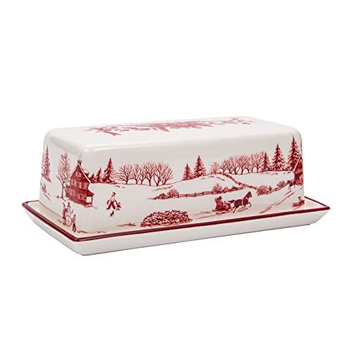 1) Bico Toile De Jouy Winter Wonderland Ceramic Butter Dish