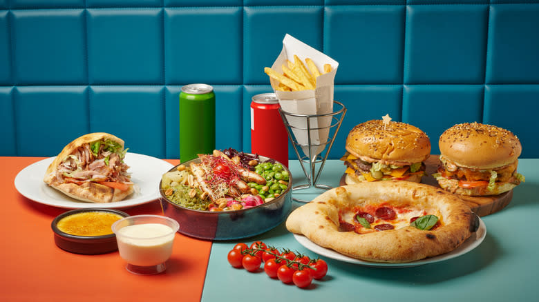 Various fast food items on table