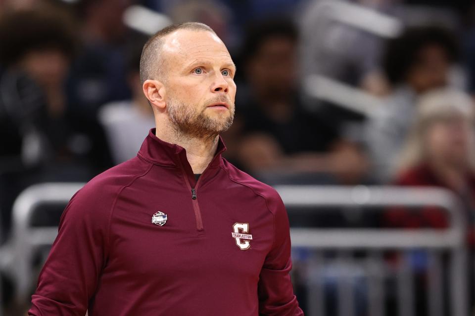 Mar 16, 2023; Orlando, FL, USA; College of Charleston Cougars head coach Pat Kelsey looks on during the first half against the San Diego State Aztecs at Amway Center. Mandatory Credit: Matt Pendleton-USA TODAY Sports