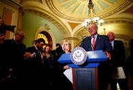 Senate Minority Leader Chuck Schumer (D-NY), flanked by Senator Patty Murray (D-WA), speaks to reporters following a policy luncheon on Capitol Hill in Washington, U.S. October 17, 2017. REUTERS/Eric Thayer