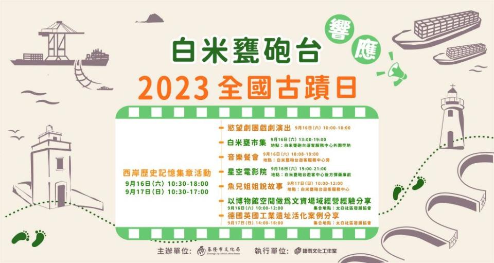 響應全國古蹟日，文化局將於九月十六、十七日於西岸場域辦理相關活動。(基隆市文化局提供)