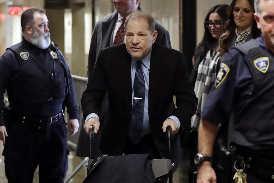 Harvey Weinstein arrives at court for his trial on charges of rape and sexual assault, Wednesday, Jan. 29, 2020 in New York.(AP Photo/Richard Drew)