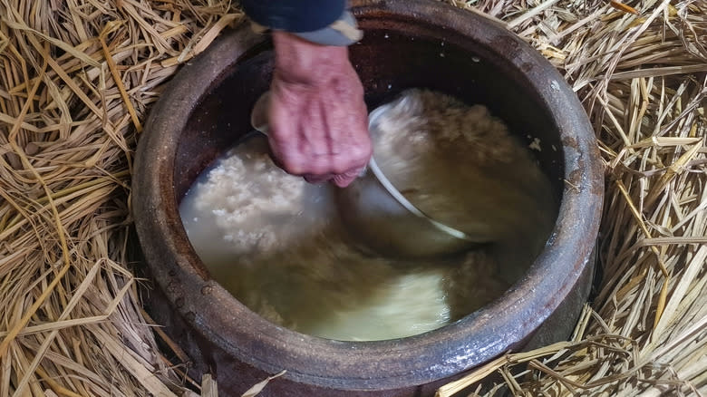 rice wine made in large pot