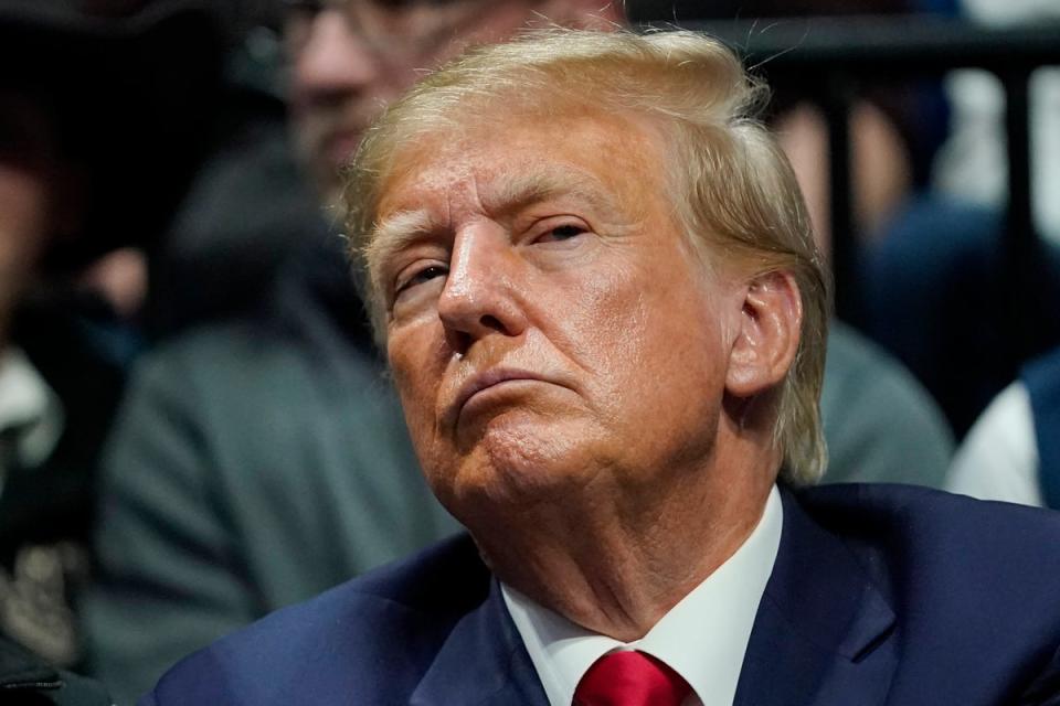 Donald Trump watches the NCAA Wrestling Championships on Saturday (Copyright 2023 The Associated Press. All rights reserved.)