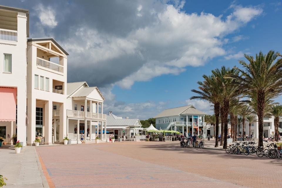 central square of seaside, an upscale housing development along 30a, with lots of shops and restaurants
