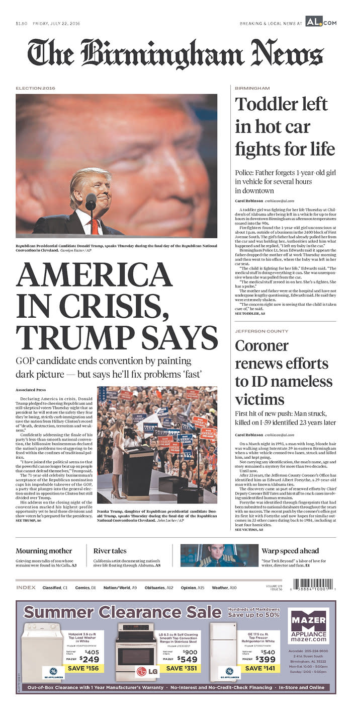 <p>Published in Birmingham, Ala. (newseum.org)</p>